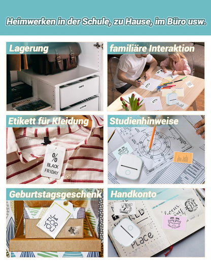 Papier für Sticker Drucker, Drucker Papier für Taschendrucker, Thermopapier für T02/Q02/M02X/M02L, 10 Jahre Klebrig Phomemo Papier, Schwarz auf Weiß Liene Fotodrucker Papier, 3 Rollen 50mm*3.5m