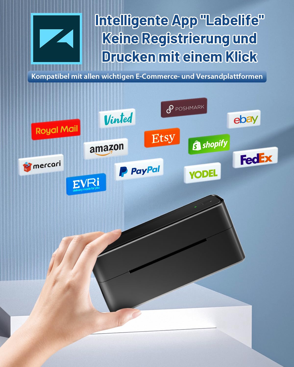 Phomemo Stampante per etichette Bluetooth, stampante termica DHL 4XL, stampante per etichette per Mac/PC, stampante per etichette di spedizione, stampante per codici a barre, Amazon, Ebay, Etsy &.