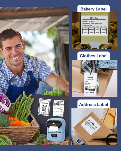 Phomemo Barcode Label Printer- M110 Label Maker Bluetooth Portable Label Maker Machine for Small Business, Address, Barcode, Logo, Clothing, Jerwery, Compatible with iOS & Android, Blue