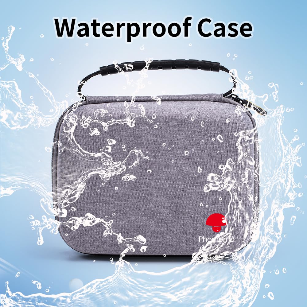 Phomemo Sac portable pour imprimante d'étiquettes M221/M220/M110/M120/M200, résistant aux chocs, étanche, support pour imprimante d'étiquettes avec ruban, avec poche en filet pour accessoires (noir)