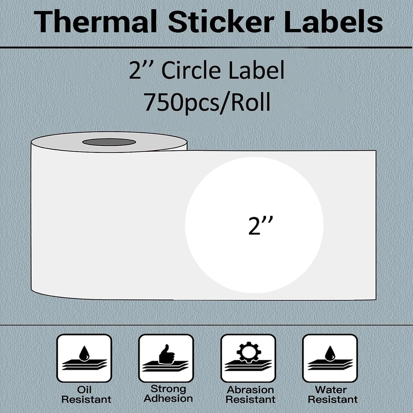 Phomemo 2x2 White Circle Thermal Direct Shipping Label, 2''x 2'' Roll Labels, Thermal Sticker Label For Logo, Package, DIY Design, Address, 1 Pack 750 Labels