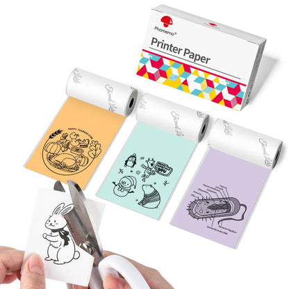 Phomemo Papier d'impression Autocollant Color¨¦ pour Mini Imprimante M02, M02PRO, T02, M02S, M02X, M02L, M03, M03AS, M04S, M04AS, Vert/Violet/Orange, 53mm x 3,5 m, 3 Rouleaux