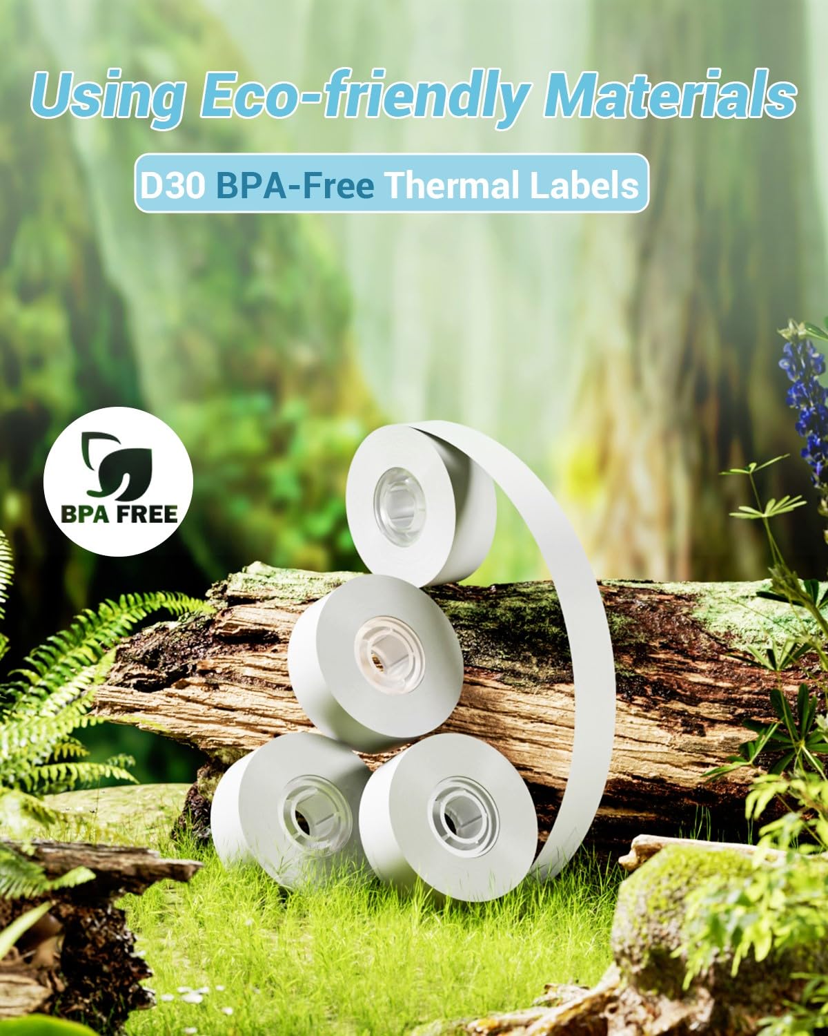 Phomemo 3 Roll D30 Adhesive Continuous Thermal Label Paper, Black on White - for Phomemo D30/D35 Label Makers