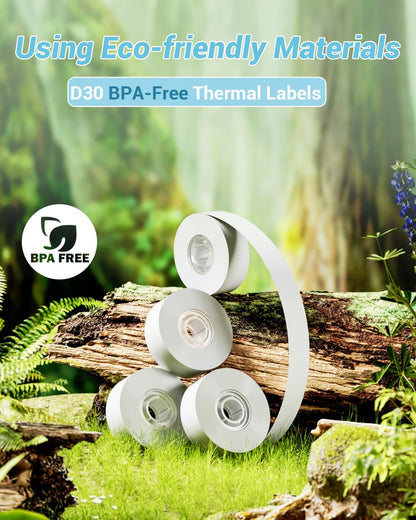 Phomemo 3 Roll D30 Adhesive Continuous Thermal Label Paper, Black on White - for Phomemo D30/D35 Label Makers