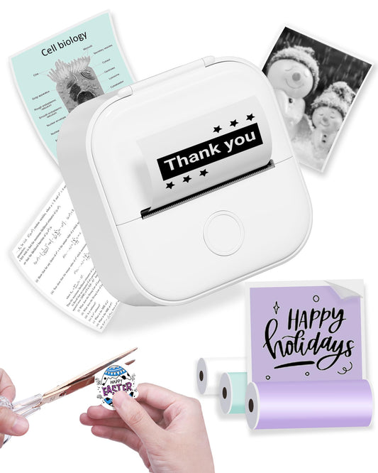 Phomemo Mini-printer, T02 mobiele telefoon fotoprinter voor mobiele telefoon, sticker, thermische printer, klein, 50-53 mm, zwart-wit print voor telefoon en tablet, coole kleine pocket thermische