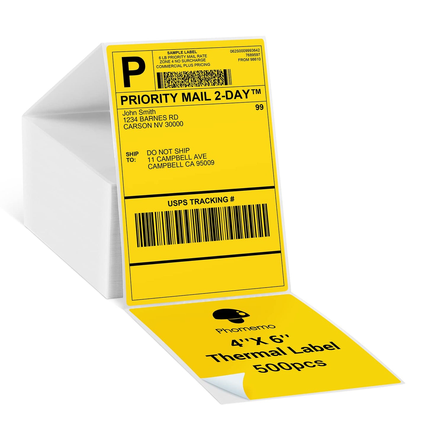 Phomemo Yellow Shipping Labels- 4X6'' Thermal Shipping Labels -Fan-Fold Labels for Shipping Labels, Address Labels, Product Logo Labels, Barcode Labels, 500pcs