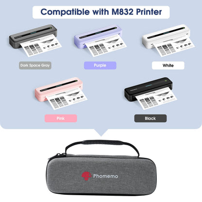 Phomemo Carrying Bag, Compatible with M832 Portable Printer, Storage Holder Paper & USB Cable, for Wireless Mobile Travel Printer(Box Only), Grey