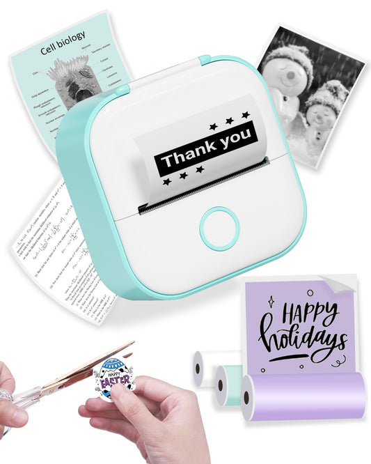 Phomemo Mini Printer, T02 Photo Printer for Smartphone, Inkless Sticker Printer, Mini Pocket Label Printer, Thermal Printer with 3 Rolls Paper, Decal Printer for Mobile Phone, Study Notes,