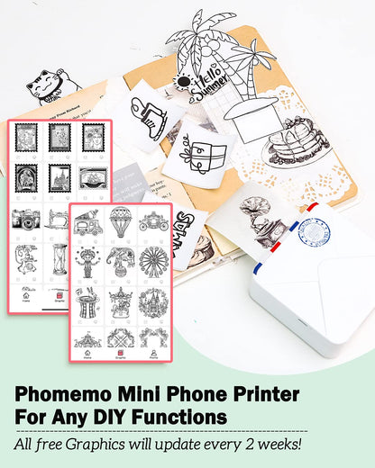 Phomemo 300dpi Pocket Printer- M02S 2inch Bluetooth Thermal Note Printer for Photo Printing, Study Notes, DIY, Work List, Sticker, with Total 6 Rolls Paper, Compatible with iOS and Android, White