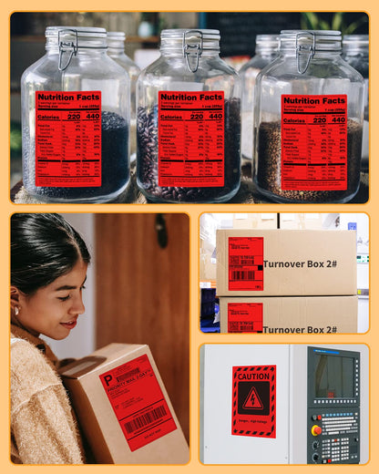 Phomemo 10x15 cm (4x6'') thermische printerlabel, thermisch direct verzendlabel, verpakkingslabel, compatibel met Rollo Dymo Phomemo en andere 4x6'' labelprinters, 500 4x6'' fanfold label, rood