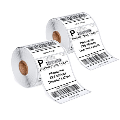 Phomemo 4''x6'' Direct Thermal Shipping Label, Pack of 1000 4x6 Thermal Labels - for Shipping Labels,Mailing,Address, Product Logo, Barcode Labels,Strong Adhesive (White)-Roll Version