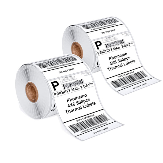 Phomemo 4''x6'' Direct Thermal Shipping Label, Pack of 1000 4x6 Thermal Labels - for Shipping Labels,Mailing,Address, Product Logo, Barcode Labels,Strong Adhesive (White)-Roll Version