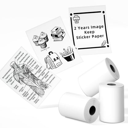 Phomemo T02/M02X/M02L Sticker Paper- Thermal Paper for Study Notes, Photo, DIY, Stickers, 2 Years Black on White Sticky Paper 50mm x3.5m, 3 Rolls