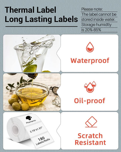 Phomemo Thermal Sticker Labels- 2.75''x3.14''(70x80mm) Thermal Label for M221/M220/M200, for Barcode/Address/Mailing/Logo/Business/Home Tag, Black on White