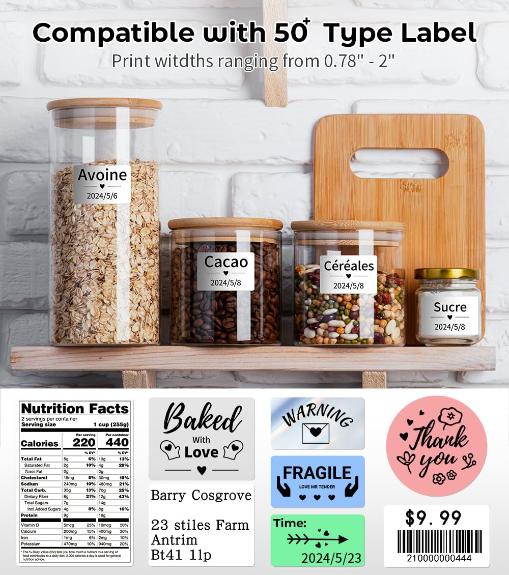 Label Maker, Label Maker Machine with Tape Phomemo M110, Bluetooth Label Printer with Multiple Icons Fonts, Mini Portable Thermal Sticker Printer Apply to Labeling, Office, Cable, Retail, Barcode