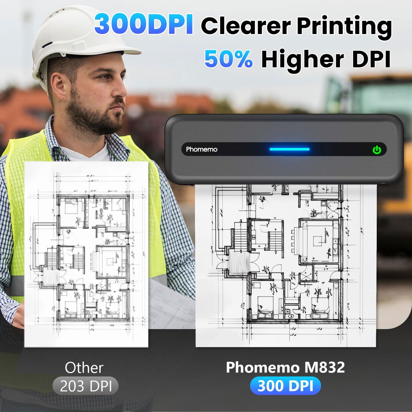 Phomemo Portable Printer, M832 Inkless Thermal Printer, Bluetooth Portable Printers Wireless for Travel, Support 8.5''x11''/A4/4.33''/3.15''/2.08'' Thermal Paper, Mobile Printer for Phone Laptop, with Case
