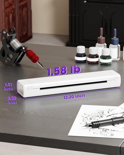 Phomemo White Tattoo Stencil Printer, M08F Bluetooth Stencil Printer for Tattooing, Tattoo Transfer Printer Kit with 10PCS Transfer Paper, Wireless Tattoo Machine for Tattoo Artists & Beginners