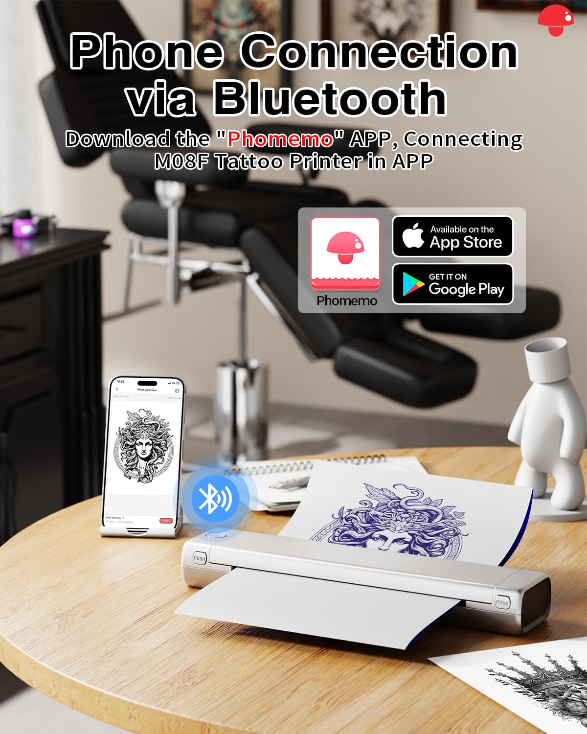 Phomemo Tattoo Stencil Printer with Case, Bluetooth Tattoo Printer with 10 Pcs Tattoo Transfer Paper, Wireless Tattoo Machine for Tattoo Artists & Beginners, Compatible with Phone, iPad & PC, Sliver