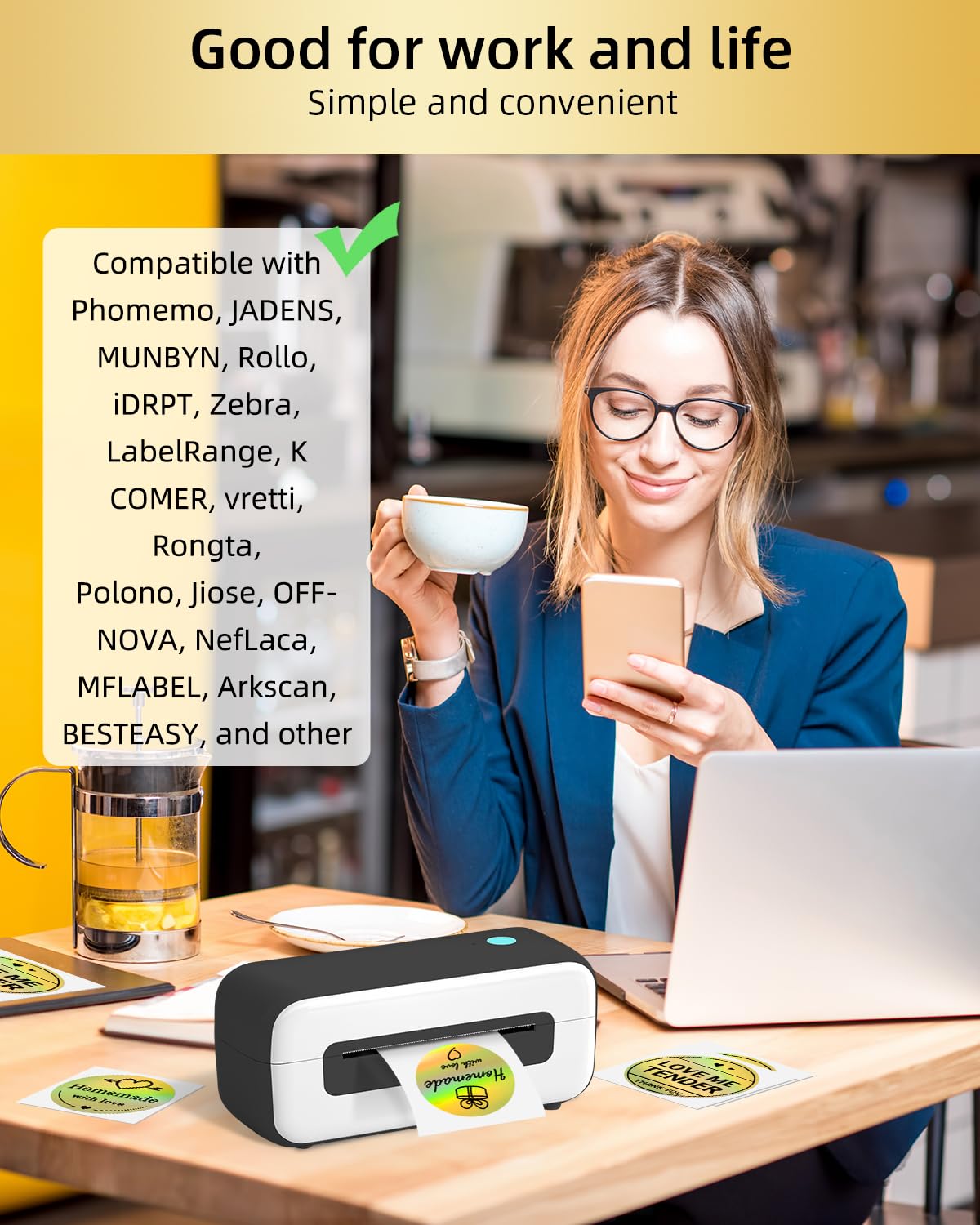Phomemo 2 in? termal etiketler, holografik alt?n yuvarlak, kendinden yap??kanl? ??kartma, dairesel do?rudan termal ??kartma, te?ekk¨¹r ??kartmas?, logo, isim, fiyat, adres, QR kodu, 400 etiket