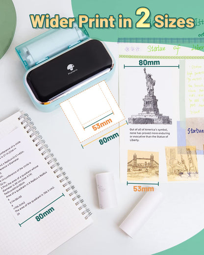 Phomemo Printer, M03 3 inch Portable Phone Printer, Inkless Thermal Printer Bluetooth Sticker Printer for Study, Notes, Images, Journal, DIY, Comaptible with Phone & Tablet, Green
