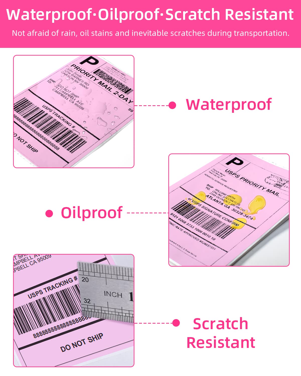 Phomemo 10x15 cm (4x6'') thermische printerlabel, thermisch direct verzendlabel, verpakkingslabel, compatibel met Rollo Dymo Phomemo en andere 4x6'' labelprinters, 500 4x6'' fanfold label, roze