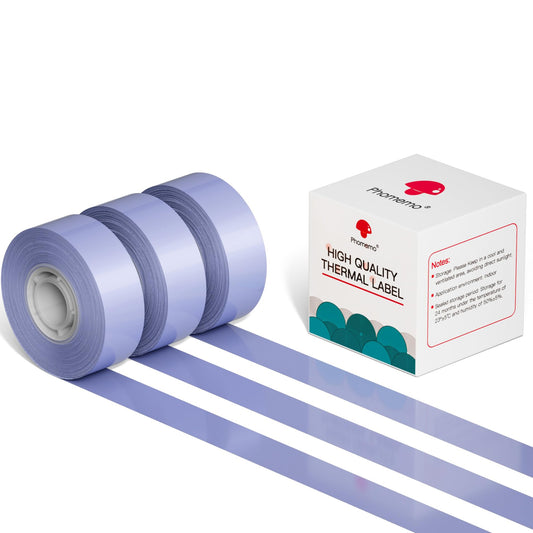 Phomemo 3 rollos de papel adhesivo para etiquetas t¨¦rmicas sin fin D30, 1/2 x 20 pies (15 mm x 6 m), color negro sobre morado, para Phomemo D30/D35 Label Maker