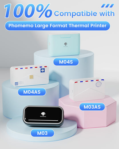 Phomemo White Selbstklebendes Thermopapier für Phomemo T02, M02, M02S, M02PRO, M03, M03AS, M04S, M04AS Mini Drucker für Smartphones, Lagerzeit 20 Jahre, 50 mm x 3,5 m, 3 Rollen