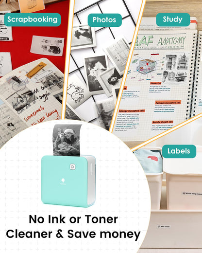 Phomemo Mini Drucker, M02 Pro Tiny Printer 300 DPI Mini Drucker für Smartphone,Taschendrucker Bluetooth Thermodrucker mit 3 Papierrollen, Aufkleberdrucker für Studiennotizen, Fotos, Etiketten