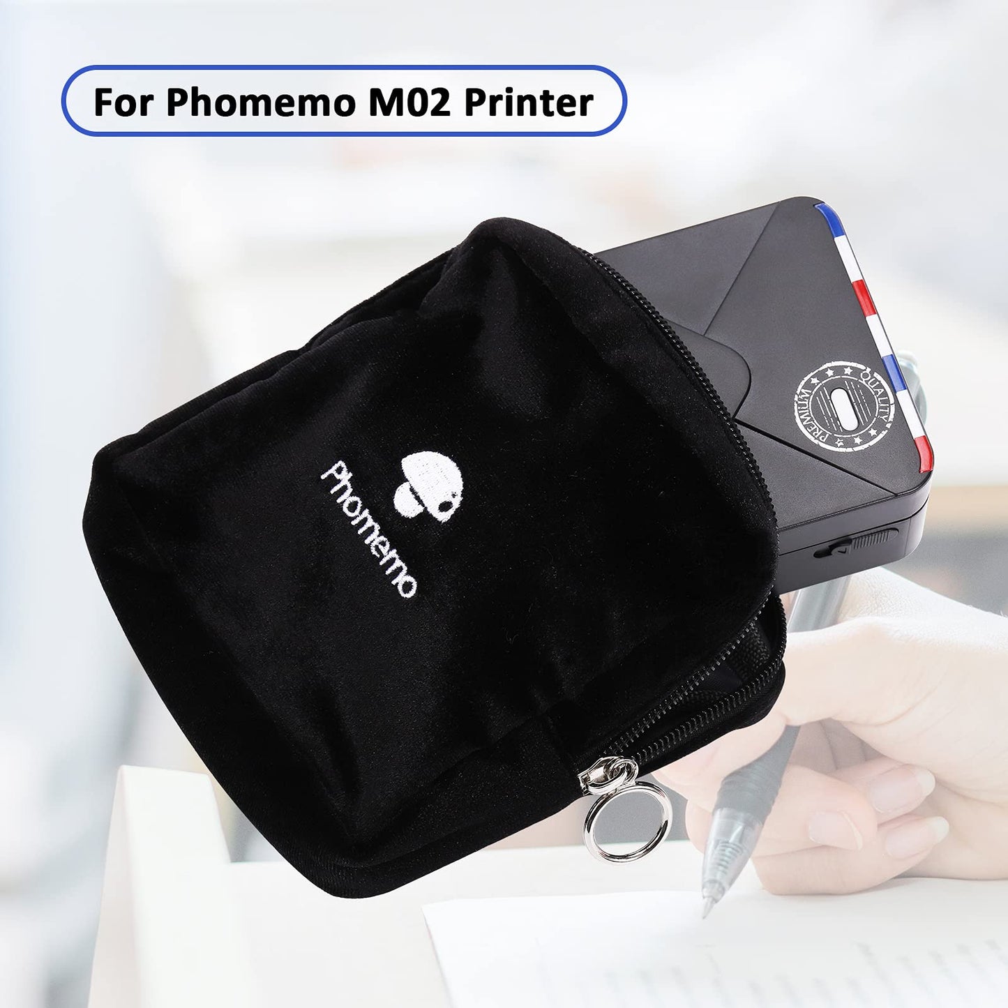 Phomemo Sac Compatible avec Les Imprimantes T02, M02, M02Pro, M02S, M02X, M02L, Les étiqueteuses D30, Q30, Q31, Q30S, Sac en Velours Noir Souple, imperméable et Résistant aux Rayures
