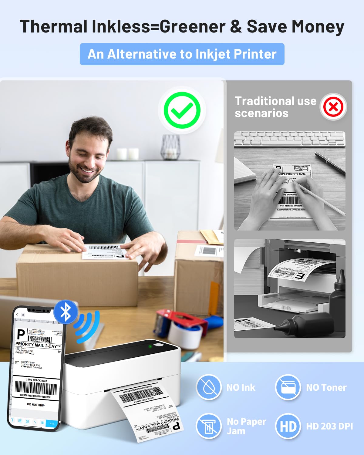 Phomemo Stampante per Etichette Bluetooth, 4 x 6, DHL Stampante Termica Stampante Etichette Label Printer, Compatibile con Ebay, Amazon, Etsy,DPD, Ups, Wish, Shopify, Zalando, Otto, DHL