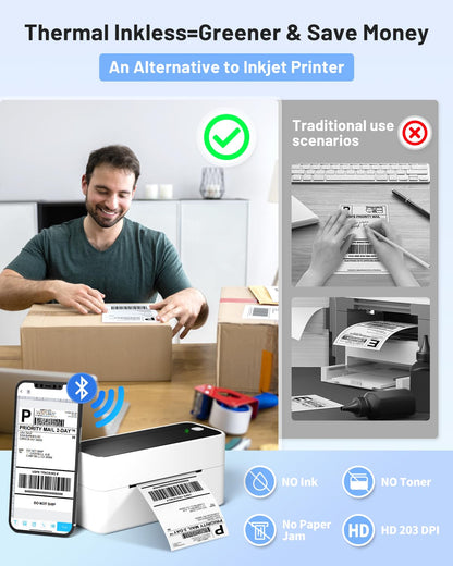 Phomemo Stampante per Etichette Bluetooth, 4 x 6, DHL Stampante Termica Stampante Etichette Label Printer, Compatibile con Ebay, Amazon, Etsy,DPD, Ups, Wish, Shopify, Zalando, Otto, DHL