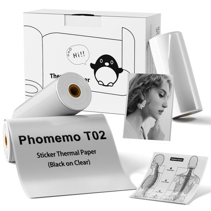 Phomemo T02 Transparent Sticker Thermal Paper, Thermal Printer Paper, Compatible with T02/M02X/M02L, 1.96'' x 11.4' (50mmx3.5m/Roll), Black Text, Keep for Long Time, 3 Rolls