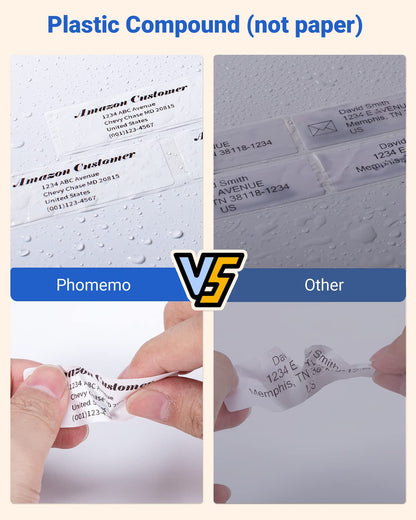 Phomemo 3 roll adhesive address labels for label printers M120/M220/M110/M200, 25 x 67 mm (0.98 x 2.64 inch), self-adhesive label paper, 130 labels/roll, white