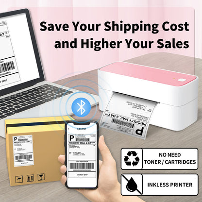 Phomemo Bluetooth Shipping Label Printer 4x6, Desktop Thermal Label Printer Machine for postage, Shipping Packages, Address, Small Business, Compatible with Royal Mail, Pink