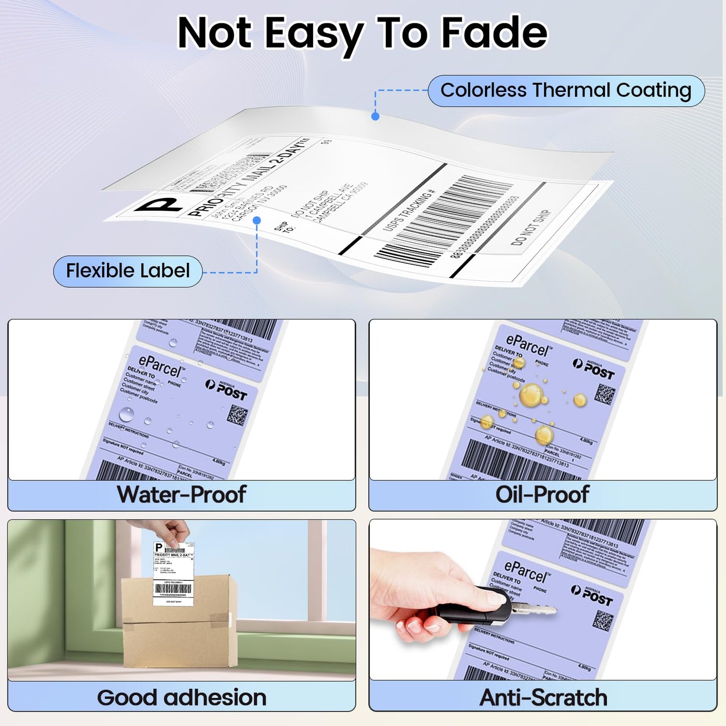 Phomemo 4''x6'' Direct Thermal Shipping Label, Pack of 100 4x6 Thermal Labels Fanfold - for Shipping Labels,Mailing,Address, Product Logo, Barcode Labels,Strong Adhesive (Purple)
