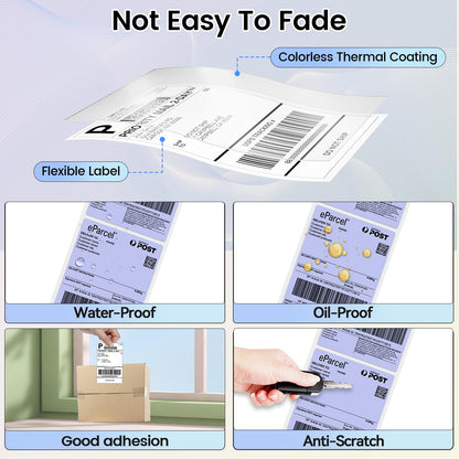 Phomemo 4''x6'' Direct Thermal Shipping Label, Pack of 100 4x6 Thermal Labels Fanfold - for Shipping Labels,Mailing,Address, Product Logo, Barcode Labels,Strong Adhesive (Purple)