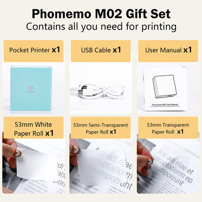 M02 Cep Yaz?c? 3 Rulo Ka??t Dahil Mini Bluetooth Yaz?c? Ta??nabilir Foto?raf Yaz?c?s? ?arj Edilebilir Pil ve USB Kablosu ile Phomemo Android ve iOS ile uyumlu G¨¹nl¨¹k ?al??mas? Boyama, Ye?il