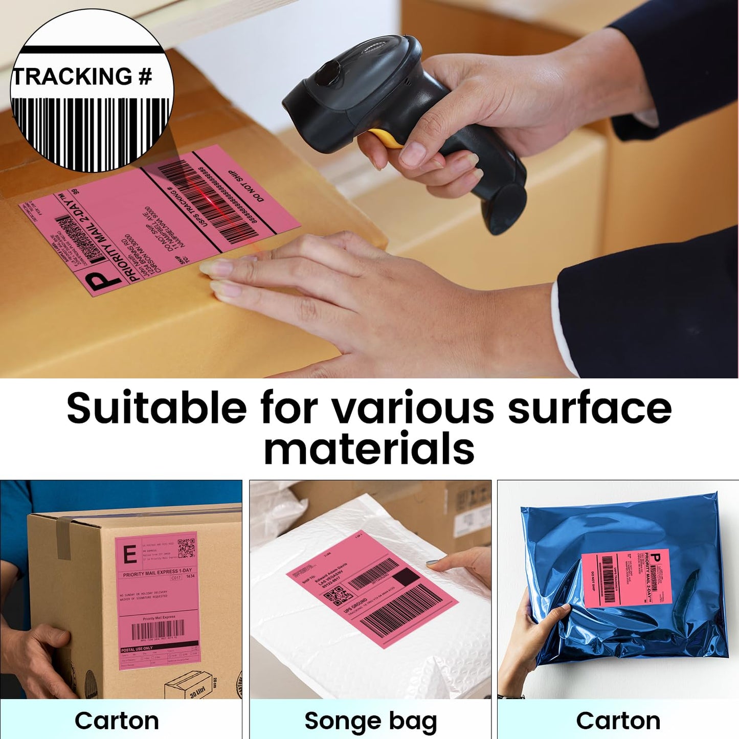 Phomemo 4''x6'' Direct Thermal Shipping Label, Pack of 100 4x6 Thermal Labels Fanfold - for Shipping Labels,Mailing,Address, Product Logo, Barcode Labels,Strong Adhesive (Rose)