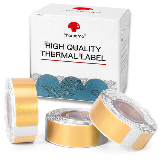 D30 Lot de 3 rouleaux de papier thermique – Compatible avec le papier autocollant Phomemo Golden pailleté, étiquette auto-adhésive, papier autocollant thermique 14x40mm, travail à domicile, 3 rouleaux