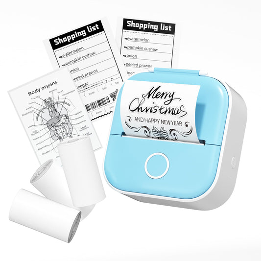 Phomemo Mini Sticker Printer - T02 Mini Thermal Printer, Inkless Sticker Printer with 3 Paper Rolls, Bluetooth Small Printer for Journal, Photos, Notes - Blue
