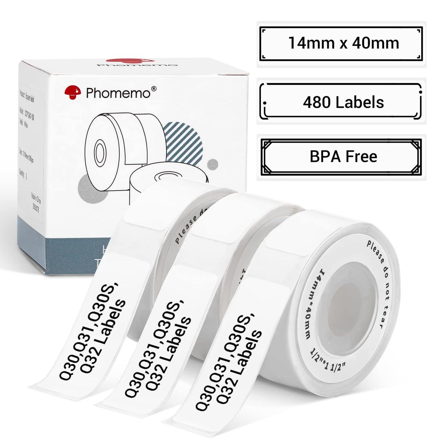 Phomemo Q30S Étiquettes, 14 × 50 mm Couleur (Jaune/Rose/Bleu) Étiquettes Thermiques Autocollantes pour Imprimante d'étiquettes Phomemo D30, Q30S, Q31, 130 étiquettes/par Rouleau, 3 Rouleaux