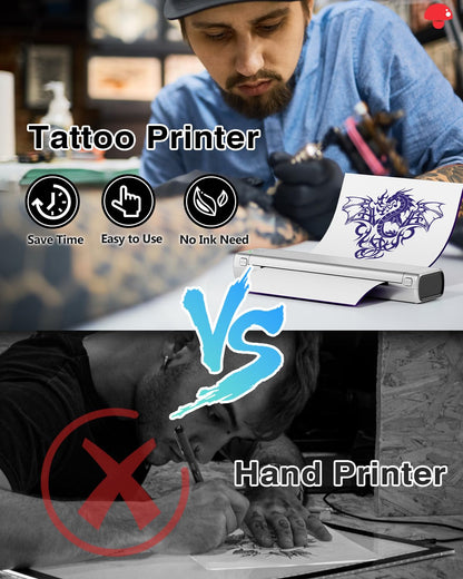 Phomemo Tattoo Stencil Printer with Case, Bluetooth Tattoo Printer with 10pcs Tattoo Transfer Paper, Thermal Portable Tattoo Machine for Tattoo Artists & Beginners, Compatible with Phone & PC, Silver