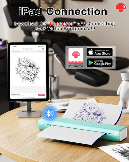 Phomemo Tattoo Stencil Printer, M08F Wireless Stencil Printer for Tattooing, Bluetooth Tattoo Printer Machine Compatible with Phone, iPad & PC, with 1 Case & Tattoo Transfer Paper