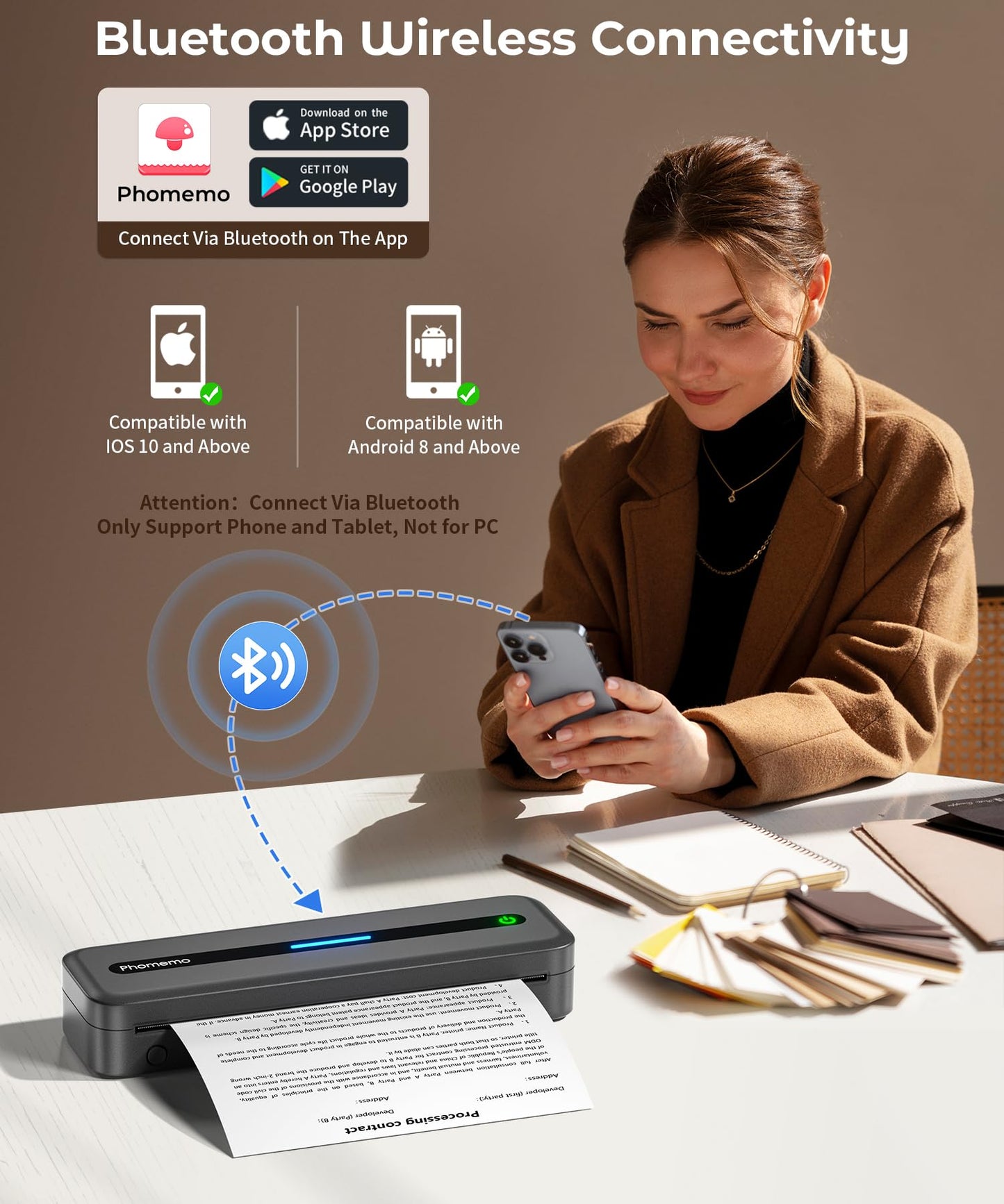 Phomemo Portable Printers Wireless for Travel,M832 Bluetooth Thermal Printer, Wireless 8.5'' x 11'' Letter Mobile Printer for Buisness Travel,Home,Office,School, Compatible with Phone,Laptop,with Case