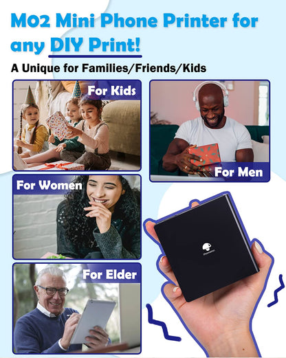 Phomemo M02 Mini Pocket Printer- Inkless Note Printer Portable Bluetooth Thermal Printer Pocket Printer for Organizing Office Documents, Work List Printing, Receipts, Black