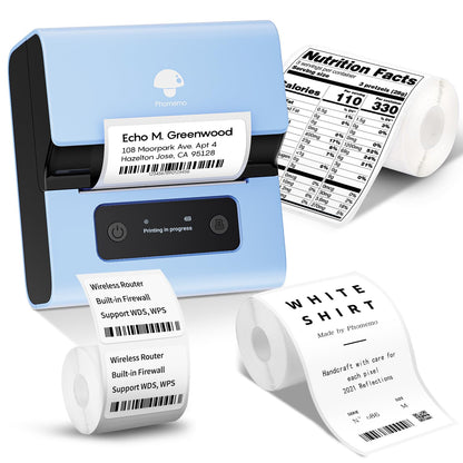 Phomemo New M221 Label Printer, Flagship 3'' Bluetooth Thermal Portable Label Maker - for Address, Barcode, Small Business, Office, Home for Phone, PC/Mac, with 3pack Most Used Labels, Sky Blue