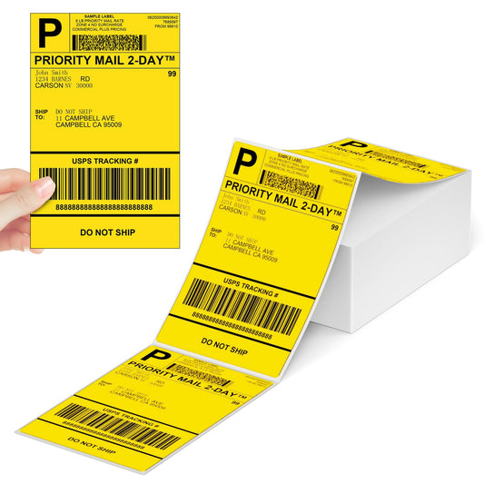 Phomemo 4 ''x 6'' Thermal Direct Shipping Etikett,500/Direkt Thermo Versandetiketten,4x6 Aufkleberpapier f¨¹r Versandverpackungen Kompatibel mit ThermoEtikettendrucker, 500/Thermofaltetikett£¨Gelb£©