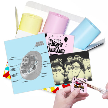 Papier für Sticker Drucker, Drucker Papier für Taschendrucker, Thermopapier für T02/Q02/M02X/M02L, 5 Jahre Nicht Klebrig Phomemo Papier, Rosa/Gelb/Blau Liene Fotodrucker Papier, 3 Rollen 53mm*6.5m