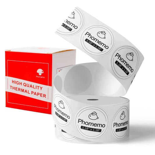 Phomemo Multi-Purpose Self-Adhesive Round Thermal Label for M110/M200 Label Maker, 1.18'' x 1.18'' (30x30 mm) Thermal Label, 200 Labels/Rolls, Black on White