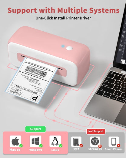 Phomemo 246S Thermal Label Maker Machine 4x6, Shipping Label Printer for Small Busines, Ebay, Shopify, Etsy, UPS, FedEx, DHL , British Specification Plug - Pink(British plug)